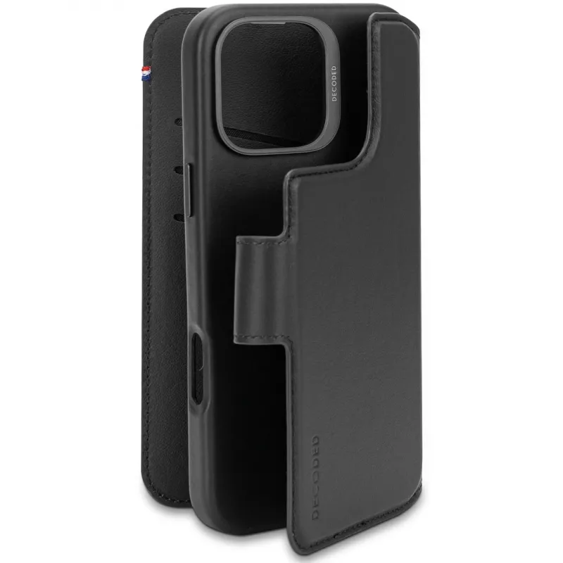 Decoded Custodia portafoglio in pelle con scomparto carte rimovibile per iPhone 16 Pro Max, compatibile MagSafe, nero