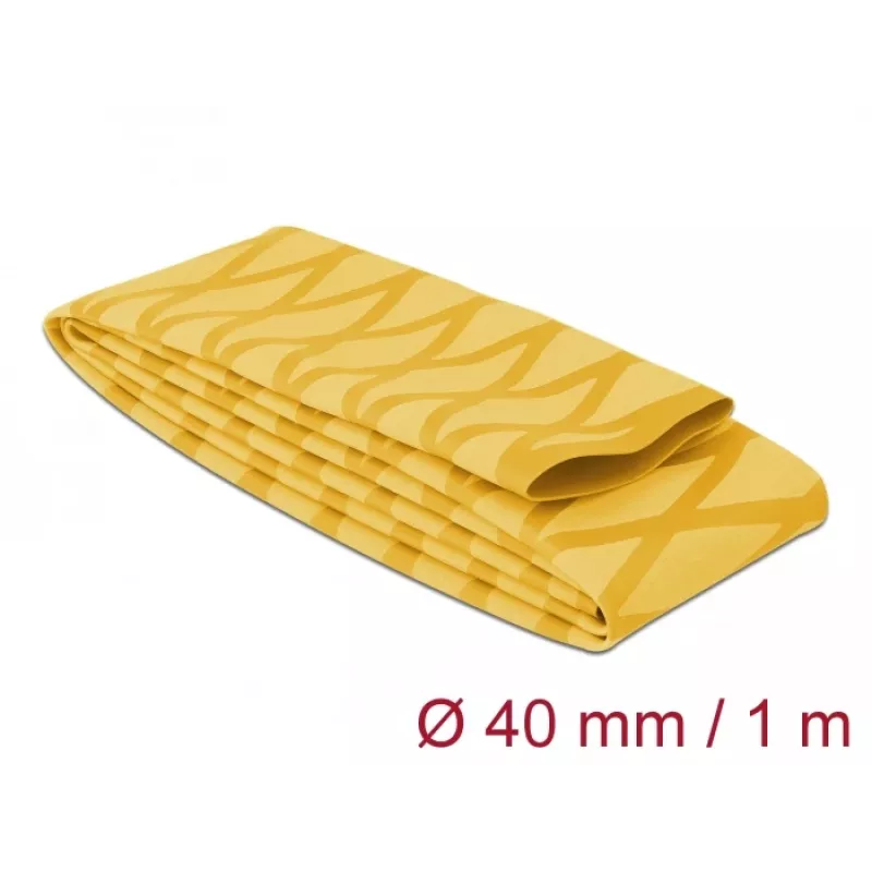 Delock 19605 Guaina termorestringente, motivo a X antiscivolo, 1 m x 40 mm, giallo