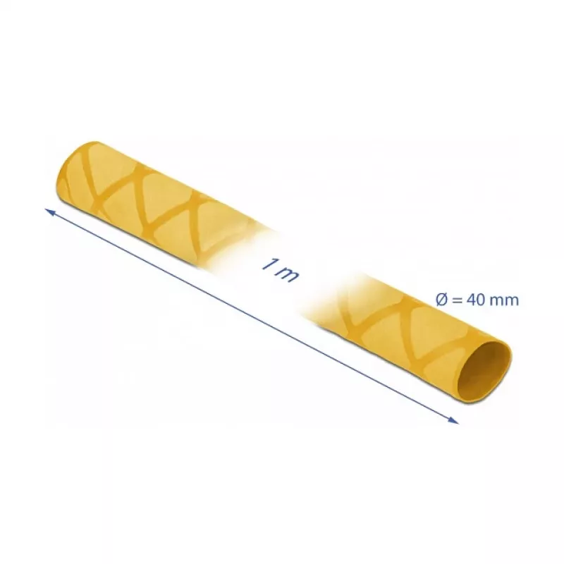 Delock 19605 Guaina termorestringente, motivo a X antiscivolo, 1 m x 40 mm, giallo