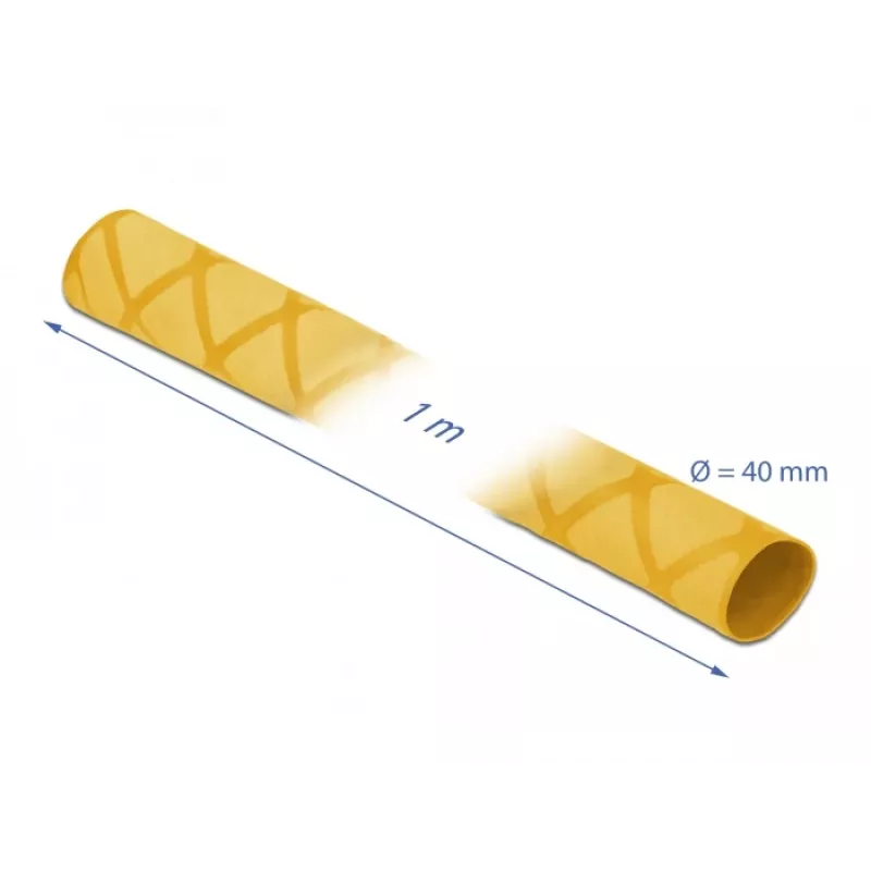 Delock 19605 Guaina termorestringente, motivo a X antiscivolo, 1 m x 40 mm, giallo