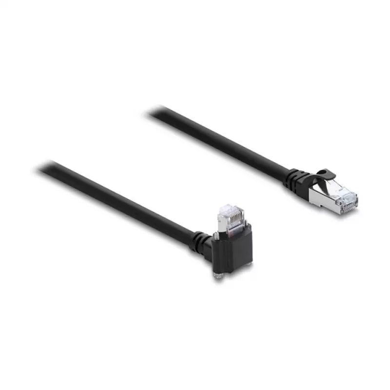 Delock cavo per telecamera GigE 4m Cat.6 S/FTP RJ45 angolo 90° screw-lock su RJ45 dritto - nero
