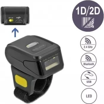 DeLOCK 90508 lettore di codici a barre portatile 1D/2D con USB, 2,4 GHz RF e Bluetooth 4.1