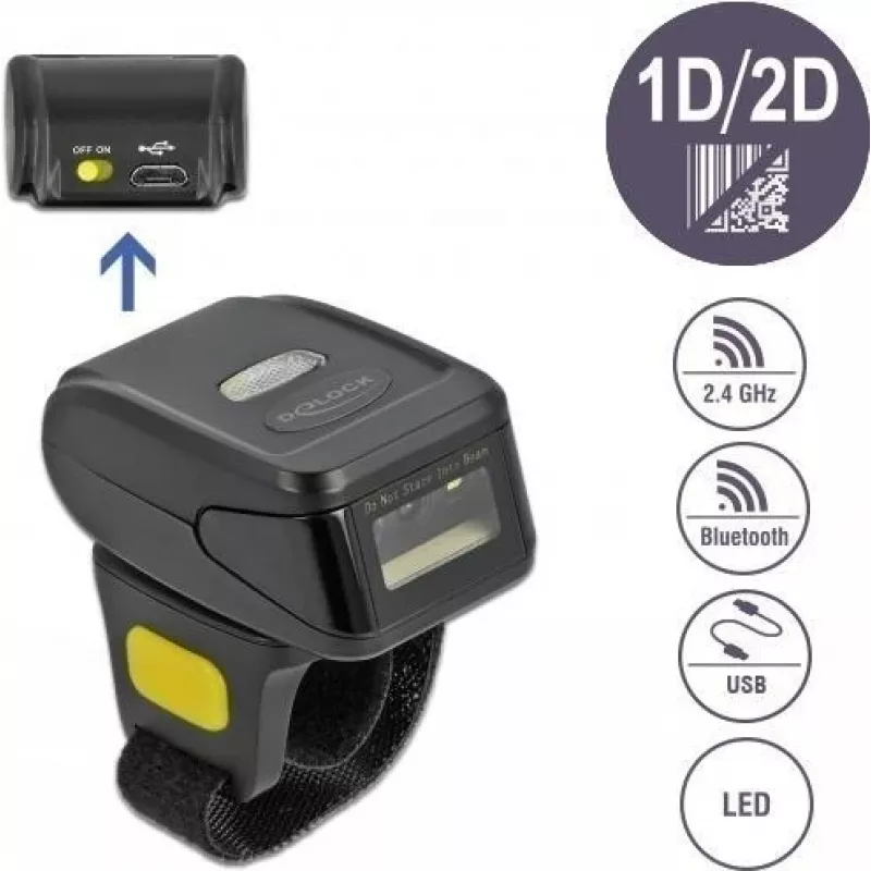 DeLOCK 90508 lettore di codici a barre portatile 1D/2D con USB, 2,4 GHz RF e Bluetooth 4.1