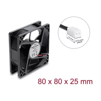 Delock ventola assiale 48 V DC, 80 x 80 x 25 mm, connettore maschio 2 pin, nero