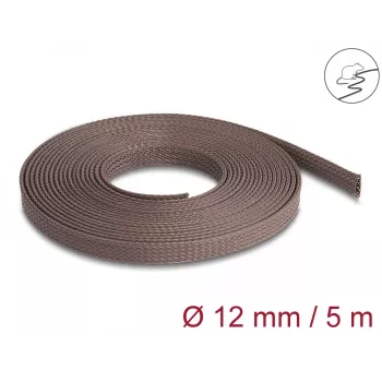 Delock Guaina per gestione cavi, 12 mm, intrecciata, resistente ai roditori, estensibile, 5 m, marrone