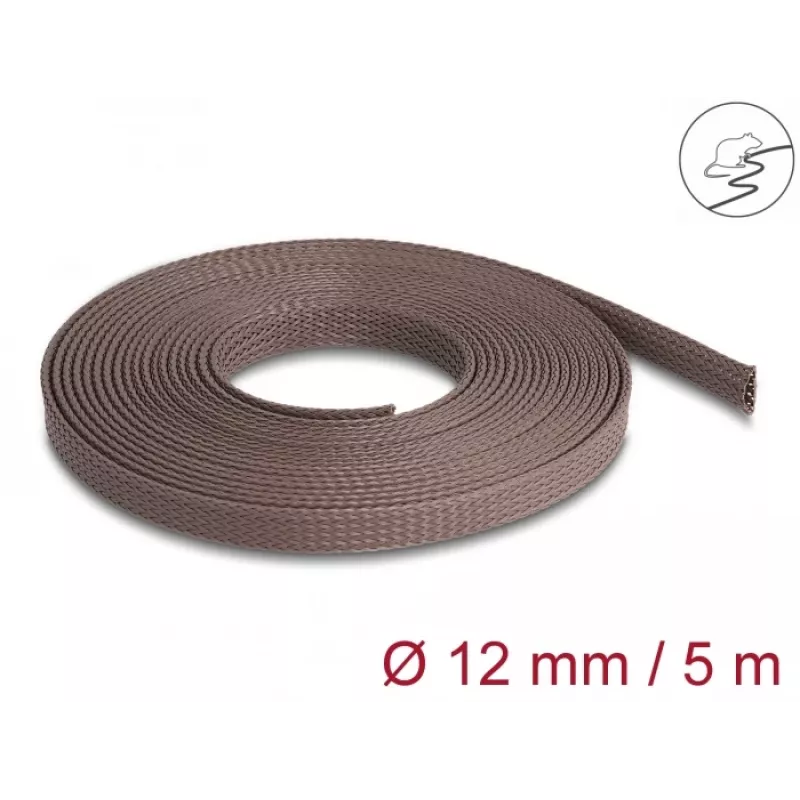 Delock Guaina per gestione cavi, 12 mm, intrecciata, resistente ai roditori, estensibile, 5 m, marrone