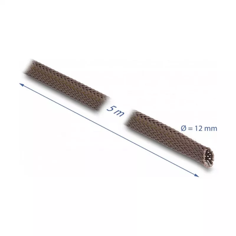 Delock Guaina per gestione cavi, 12 mm, intrecciata, resistente ai roditori, estensibile, 5 m, marrone
