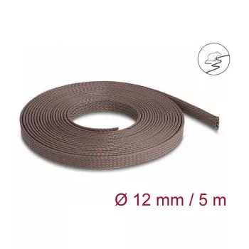 Delock Guaina per gestione cavi, 12 mm, intrecciata, resistente ai roditori, estensibile, 5 m, marrone
