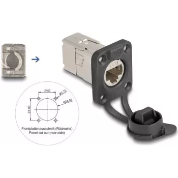 Delock connettore femmina RJ45 tipo D da incasso Cat.6A STP con connessione LSA e cappuccio di protezione IP66