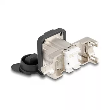Delock connettore femmina RJ45 tipo D da incasso Cat.6A STP con connessione LSA e cappuccio di protezione IP66