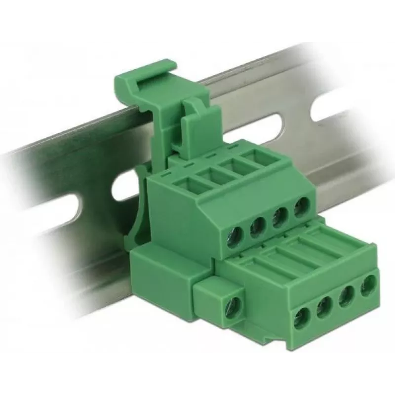 Delock 65936 set morsettiera per guida DIN, 4 poli, bloccaggio a vite, verde