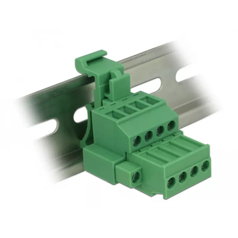 Delock 65936 set morsettiera per guida DIN, 4 poli, bloccaggio a vite, verde