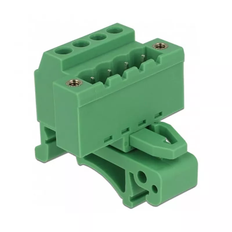Delock 65936 set morsettiera per guida DIN, 4 poli, bloccaggio a vite, verde