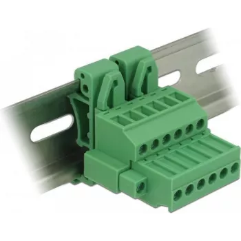 Delock 65942 set morsettiera per guida DIN, 6 poli, bloccaggio a vite, verde
