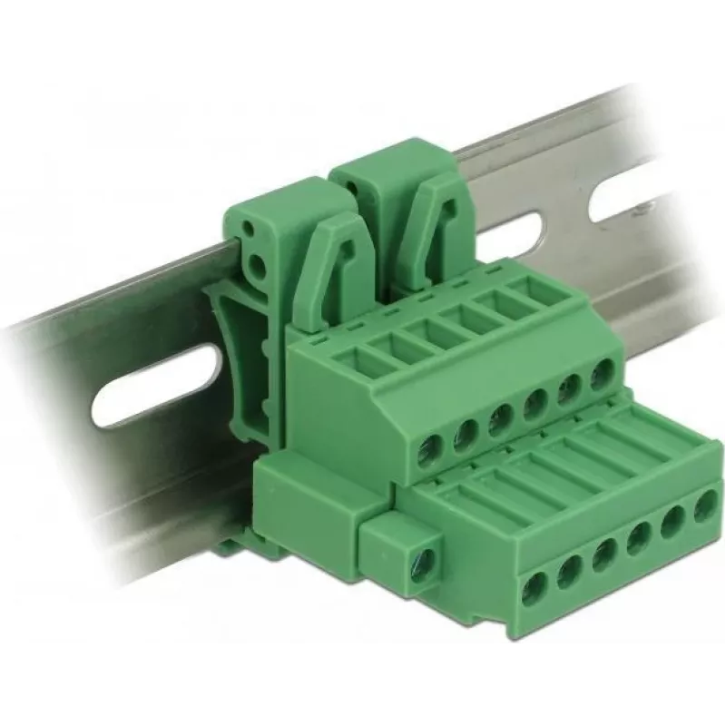 Delock 65942 set morsettiera per guida DIN, 6 poli, bloccaggio a vite, verde