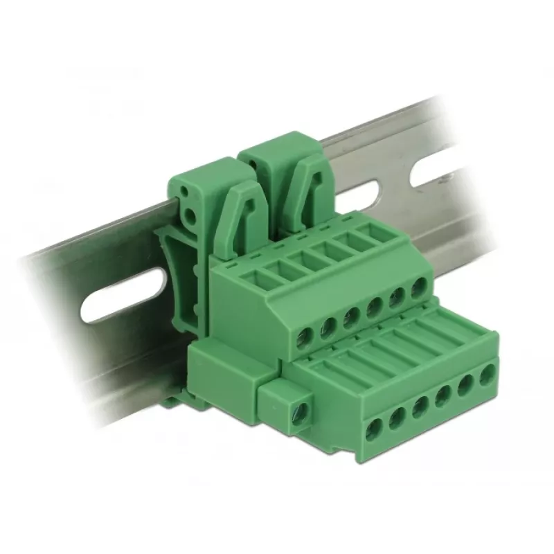 Delock 65942 set morsettiera per guida DIN, 6 poli, bloccaggio a vite, verde