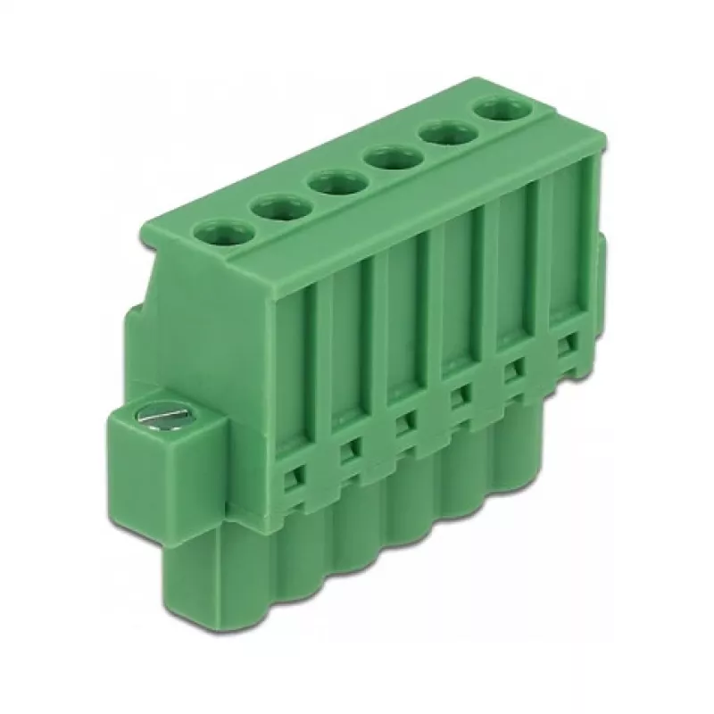 Delock 65942 set morsettiera per guida DIN, 6 poli, bloccaggio a vite, verde