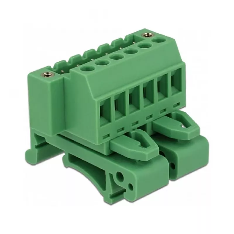 Delock 65942 set morsettiera per guida DIN, 6 poli, bloccaggio a vite, verde