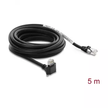 Delock Cavo per telecamera GigE connettore maschio RJ45 90° angolare con viti, lunghezza connettore 28 mm a connettore maschio RJ45 Cat.6 S/FTP 5 m nero