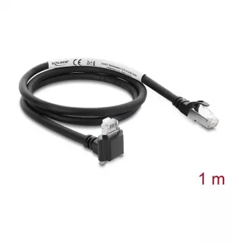 Delock Cavo per telecamera GigE connettore maschio RJ45 90° angolare con viti, lunghezza connettore 28 mm a connettore maschio RJ45 Cat.6 S/FTP 1 m nero
