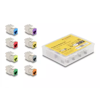 Delock modulo keystone RJ-45 femmina a LSA femmina STP CAT 6a, confezione da 8 (grigio, blu, giallo, rosso, verde, arancione, viola, giallo neon) 87896
