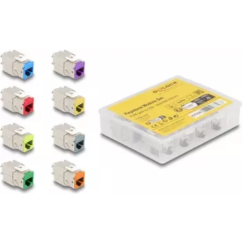 Delock modulo keystone RJ-45 femmina a LSA femmina STP CAT 6a, confezione da 8 (grigio, blu, giallo, rosso, verde, arancione, viola, giallo neon) 87896