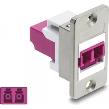 Delock connettore LC duplex per montaggio a pannello, multimodale OM4, alloggiamento argento, connettori viola 91100