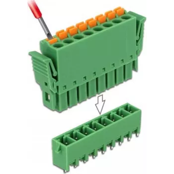 Delock set morsettiere PCB 8 poli passo 3,81 mm verticale verde (10 pezzi) 65974