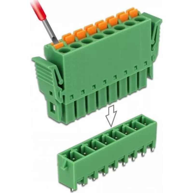 Delock set morsettiere PCB 8 poli passo 3,81 mm verticale verde (10 pezzi) 65974