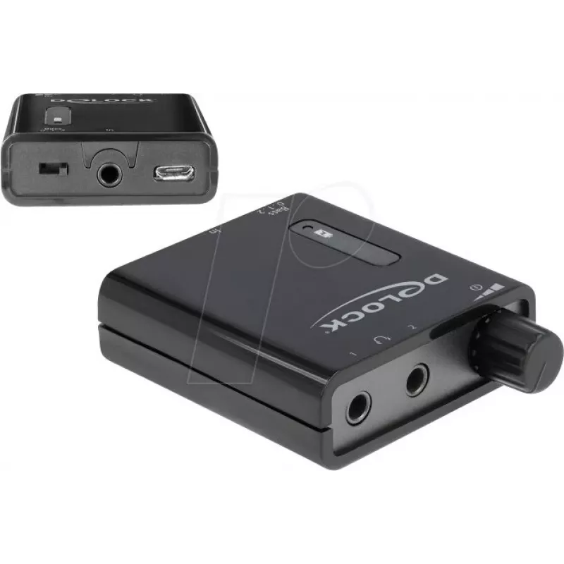 Delock amplificatore stereo portatile per cuffie con due uscite e bass boost