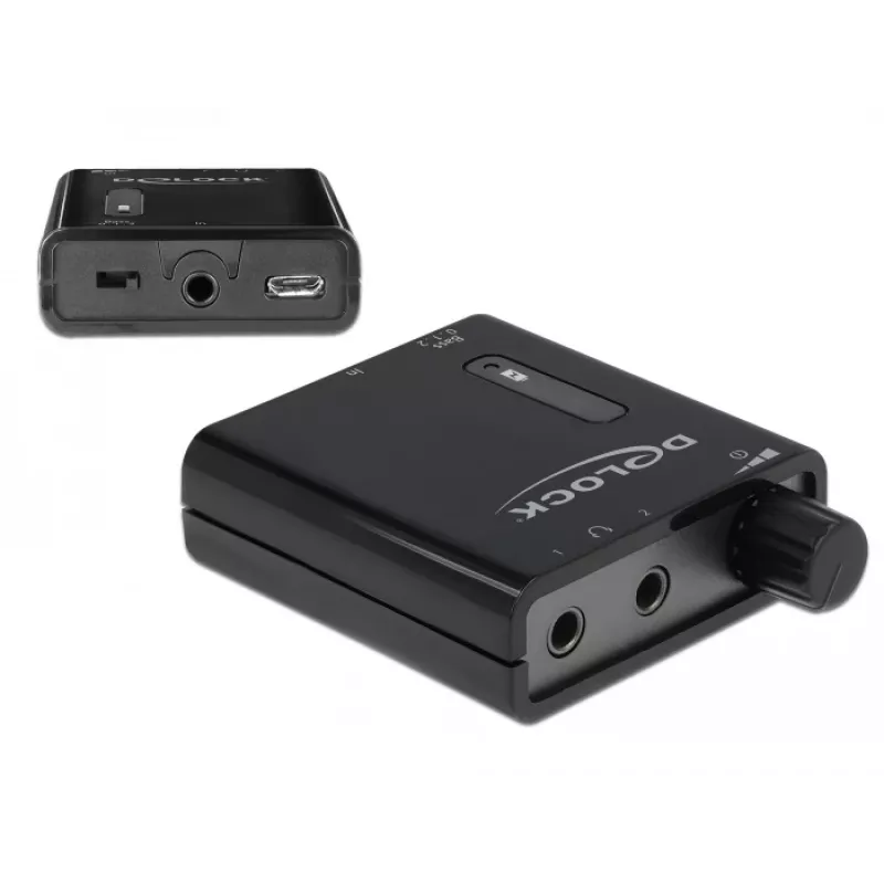 Delock amplificatore stereo portatile per cuffie con due uscite e bass boost