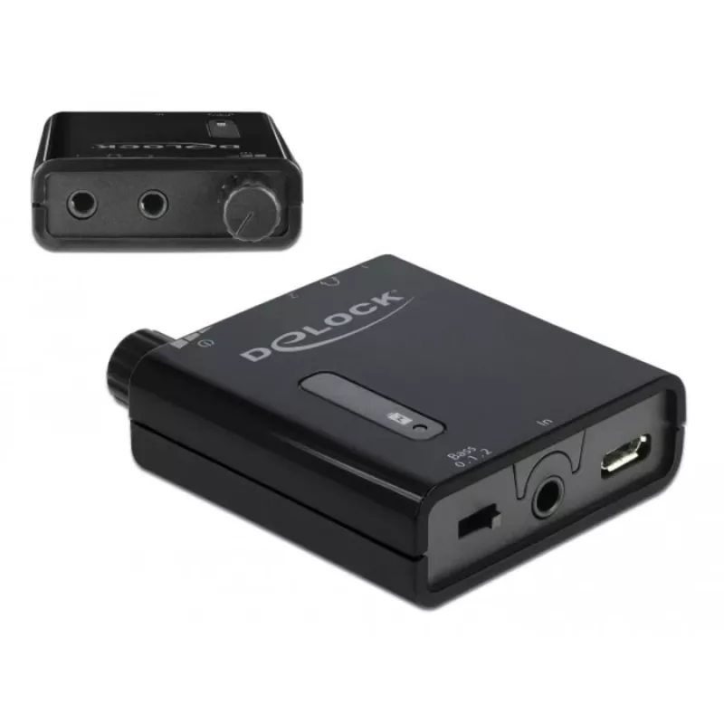 Delock amplificatore stereo portatile per cuffie con due uscite e bass boost