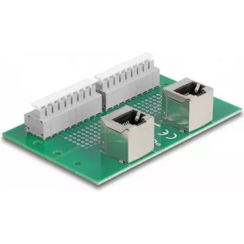 Delock RJ45 2 x connettore femmina su 2 x morsettiera con pulsante per guida DIN ad angolo (66995)