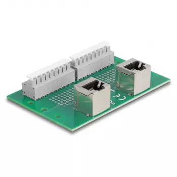 Delock RJ45 2 x connettore femmina su 2 x morsettiera con pulsante per guida DIN ad angolo (66995)