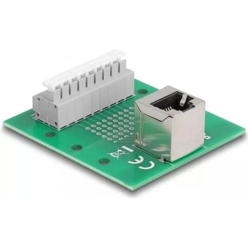 Delock Presa RJ45 su morsettiera con pulsante per guida DIN angolare (66993)