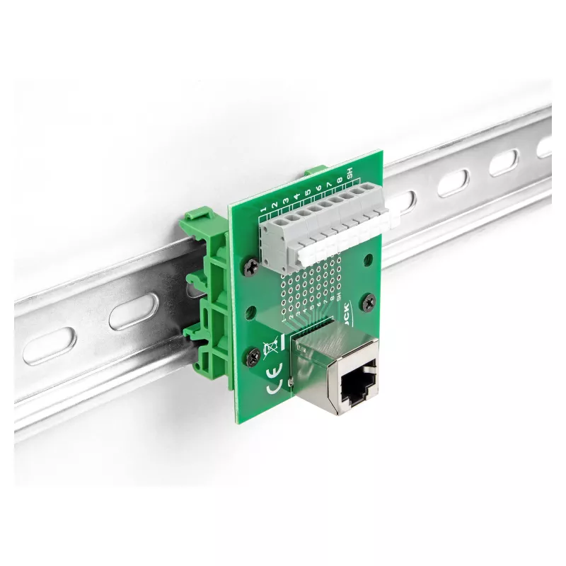 Delock Presa RJ45 su morsettiera con pulsante per guida DIN angolare (66993)