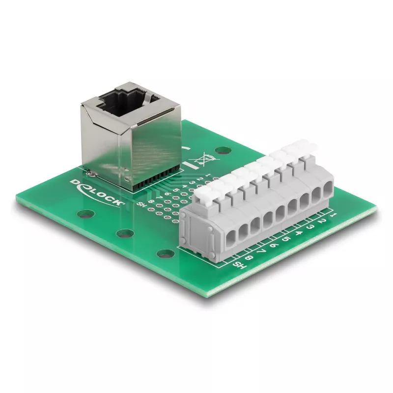 Delock Presa RJ45 su morsettiera con pulsante per guida DIN angolare (66993)