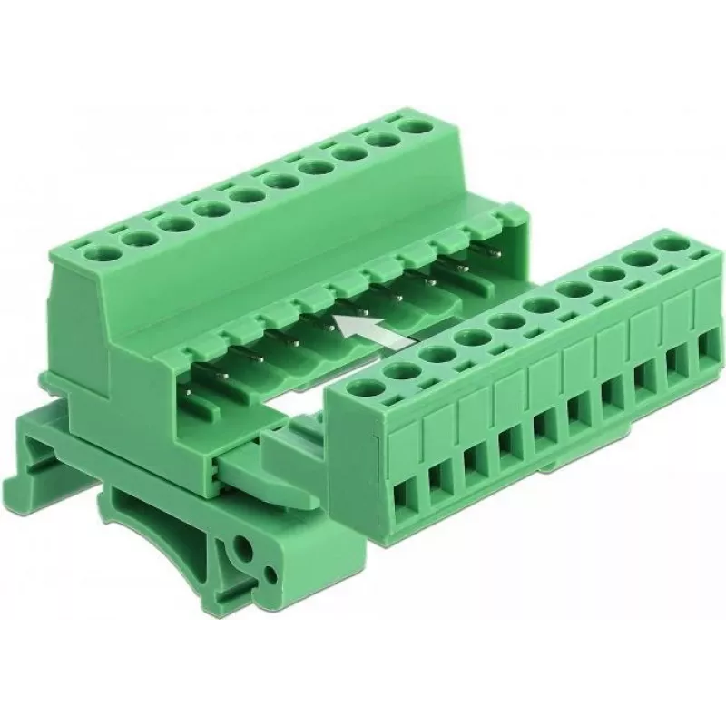 DELOCK set morsettiera per guida DIN 10 poli con passo 5,08 mm angolata