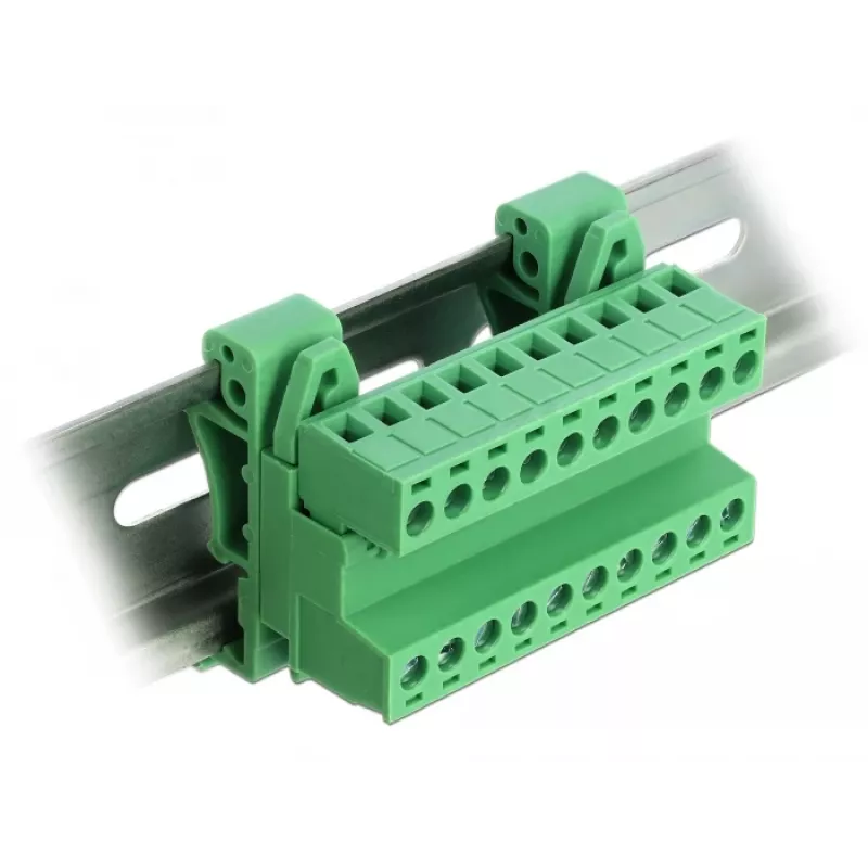 DELOCK set morsettiera per guida DIN 10 poli con passo 5,08 mm angolata