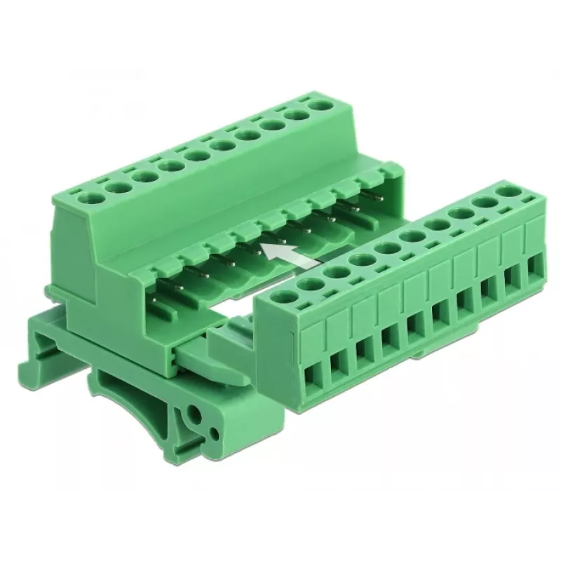 DELOCK set morsettiera per guida DIN 10 poli con passo 5,08 mm angolata