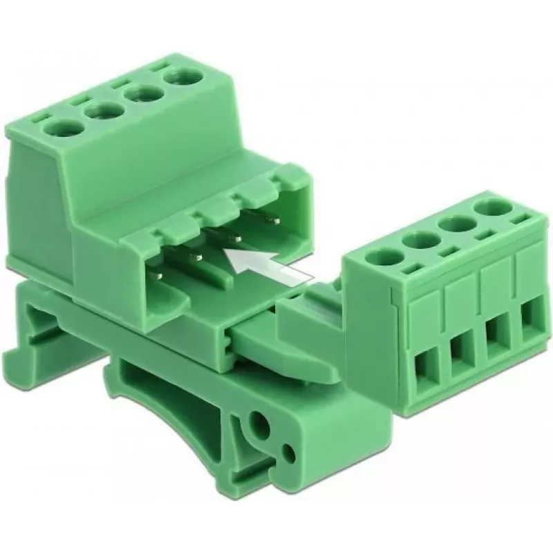 DeLOCK Set morsettiera per guida DIN 4 poli con passo 5,08 mm angolare