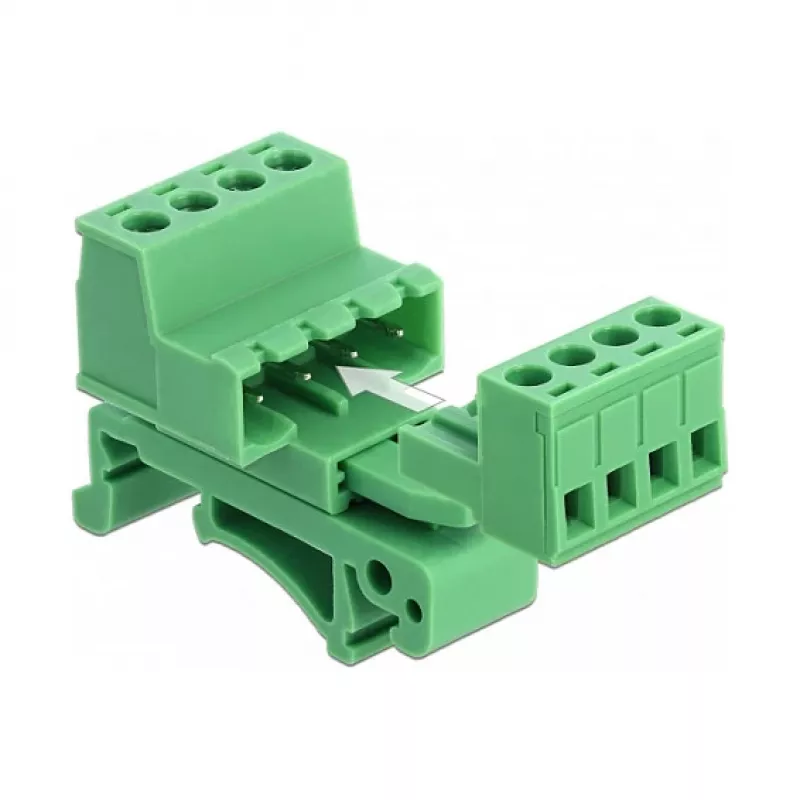 DeLOCK Set morsettiera per guida DIN 4 poli con passo 5,08 mm angolare