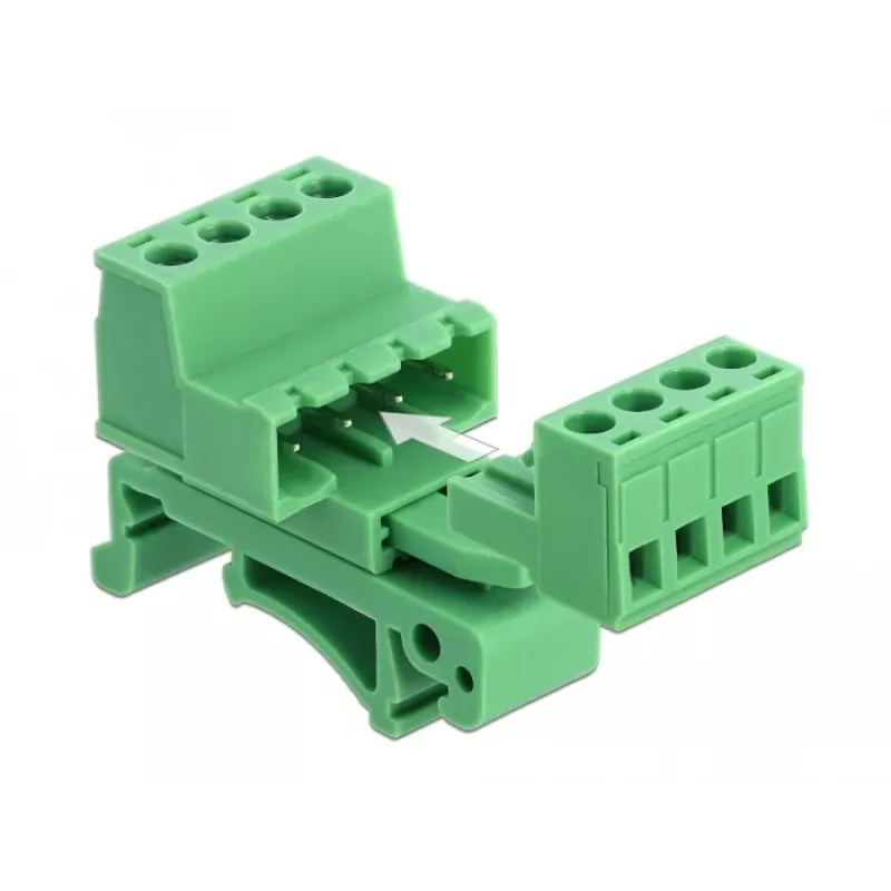 DeLOCK Set morsettiera per guida DIN 4 poli con passo 5,08 mm angolare