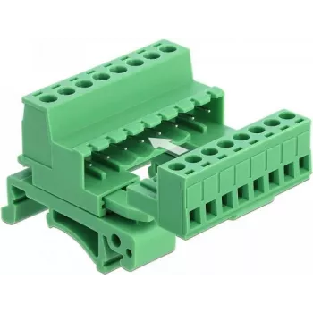 DeLOCK set morsettiera per guida DIN, 8 poli, passo 5,08 mm, angolare, verde