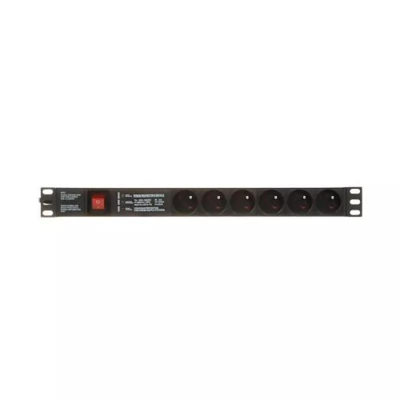 DELTA PD-6/R-SPD-3L Ciabatta 6 prese con protezione da sovratensione, interruttore bipolare, cavo 1,5 m, prese tipo E, 2300 W, nero