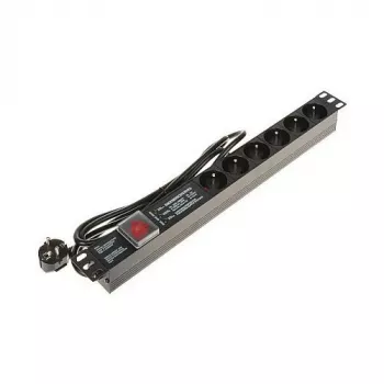 DELTA PD-6/R-SPD-3L Ciabatta 6 prese con protezione da sovratensione, interruttore bipolare, cavo 1,5 m, prese Type E, 2300 W, nero