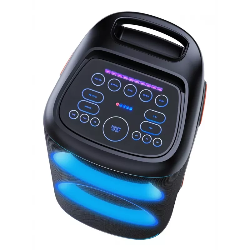 Denver BPS-470 Speaker Bluetooth per feste con karaoke, 2000W PMPO, 20W RMS, luci LED, radio FM, TWS, microfono incluso, nero