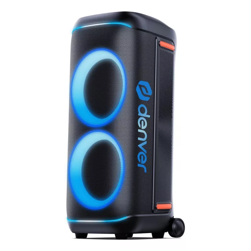 Denver BPS-470 Speaker Bluetooth per feste con karaoke, 2000W PMPO, 20W RMS, luci LED, radio FM, TWS, microfono incluso, nero
