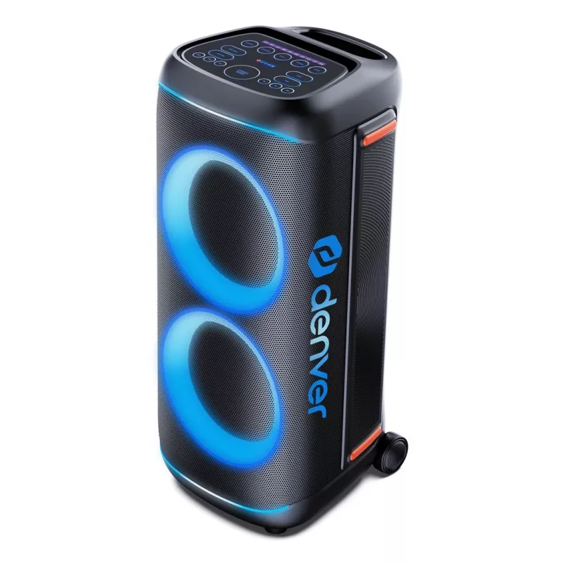 Denver BPS-470 Speaker Bluetooth per feste con karaoke, 2000W PMPO, 20W RMS, luci LED, radio FM, TWS, microfono incluso, nero