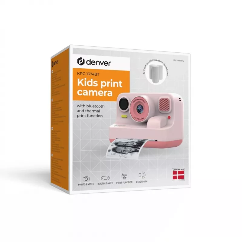 Fotocamera digitale per bambini Denver KPC-1374BTRO con Bluetooth, rosa